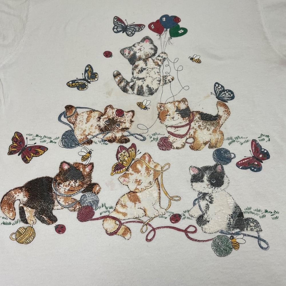 Vintage 90s‎ Kittens Cats Graphic T Shirt Mens Large Anvil Puff Print Distressed